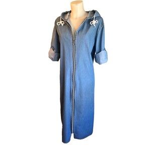 Miss Nac Denim Look Cotton Maxi Duster Hooded Abaya Streetwear IT 48 US 12 Large